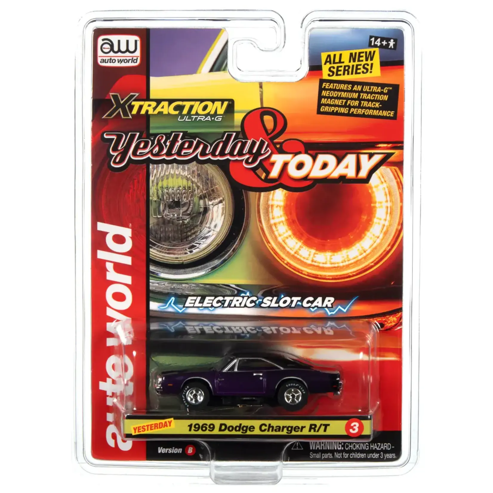 Auto World SC384B3 Auto World Xtraction 1969 Dodge Charger (Plum Crazy Purple) HO Scale Slot Car