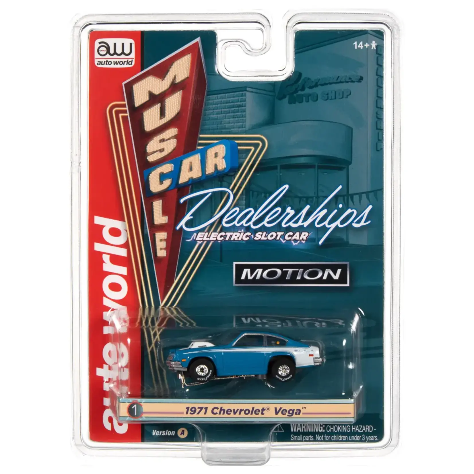 Auto World SC385A1 Auto World Thunderjet Baldwin Motion - 1971 Chevrolet Vega (Blue) HO Scale Slot Car