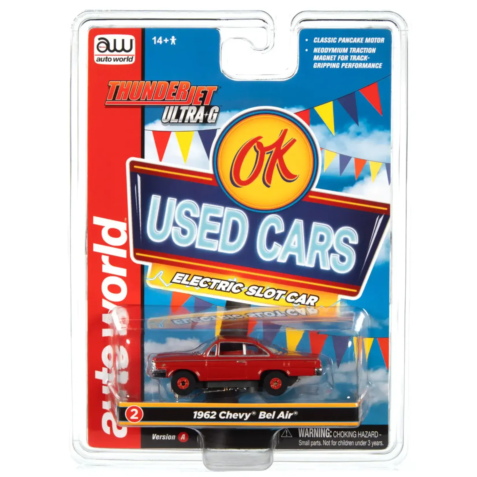 Auto World SC390A2 Auto World Thunderjet OK Used Cars 1962 Chevrolet Bel Air Coupe (Red) HO Scale Slot Car
