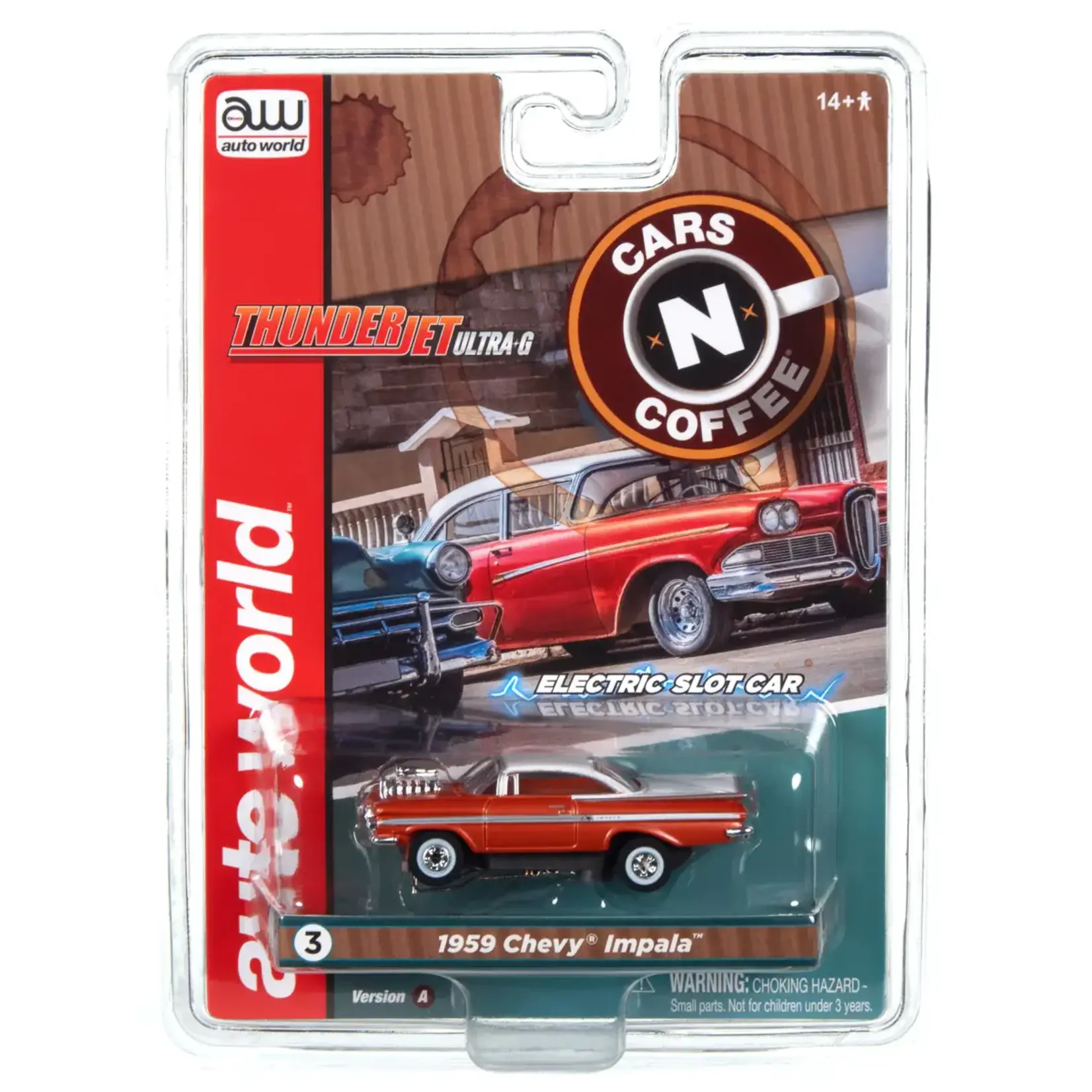 Auto World SC392A3 Auto World Thunderjet 1959 Chevrolet Impala Street Rod w/Blower (Orange) HO Scale Slot Car