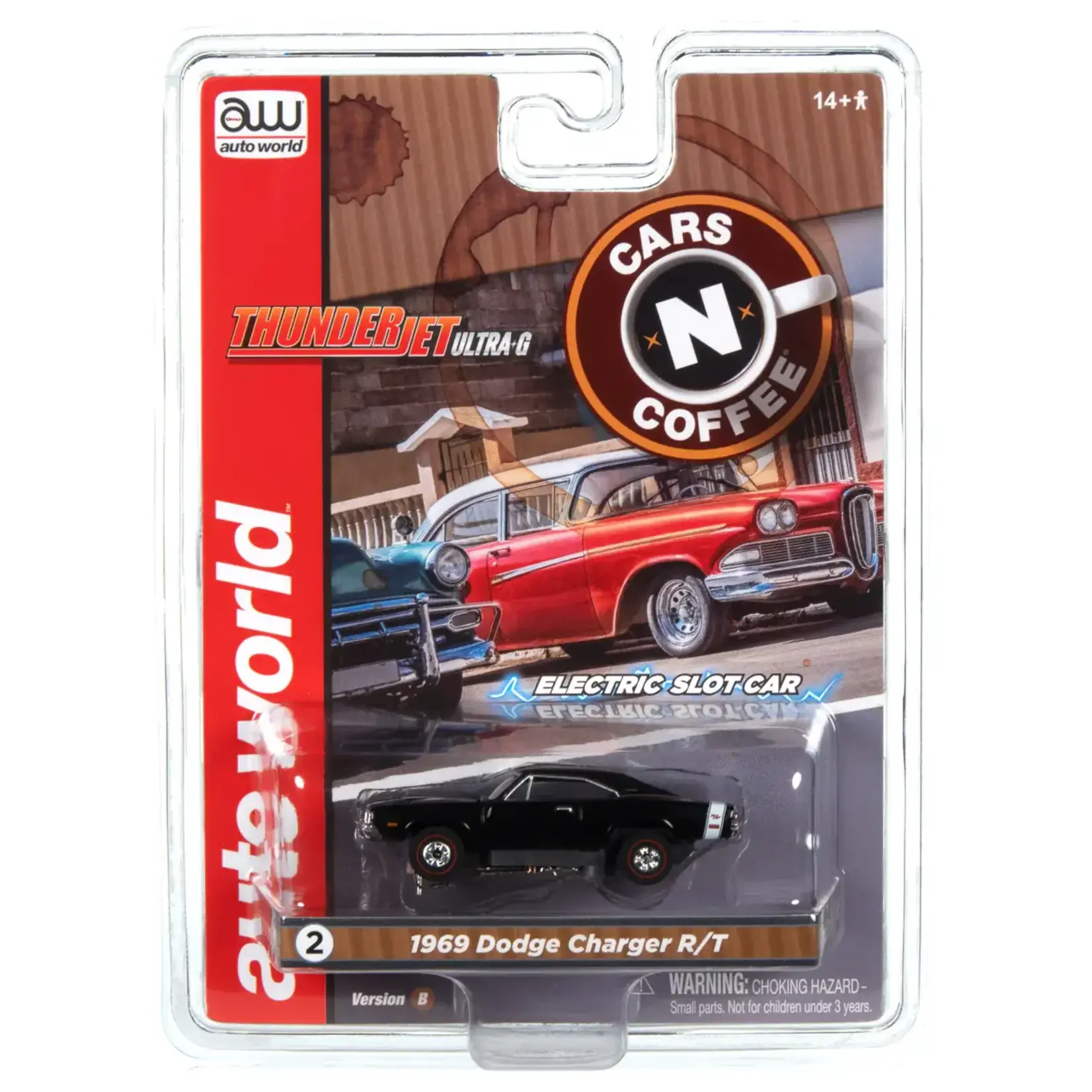 Auto World SC392B2 Auto World Thunderjet 1969 Dodge Charger R/T (Black) HO Scale Slot Car