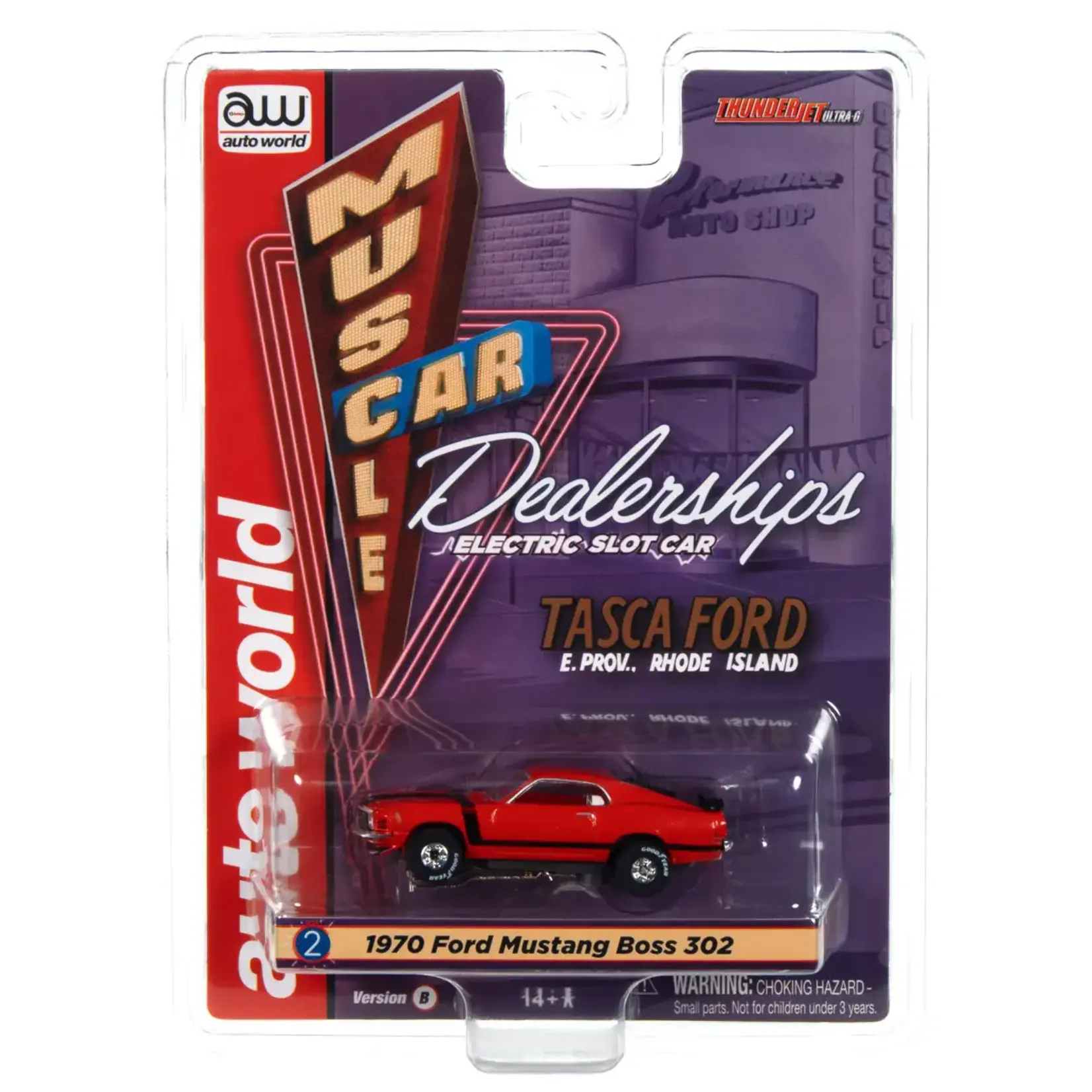 Auto World SC394B2 Auto World Thunderjet Tasca Ford 1970 Mustang Boss 302 (Red) HO Slot Car