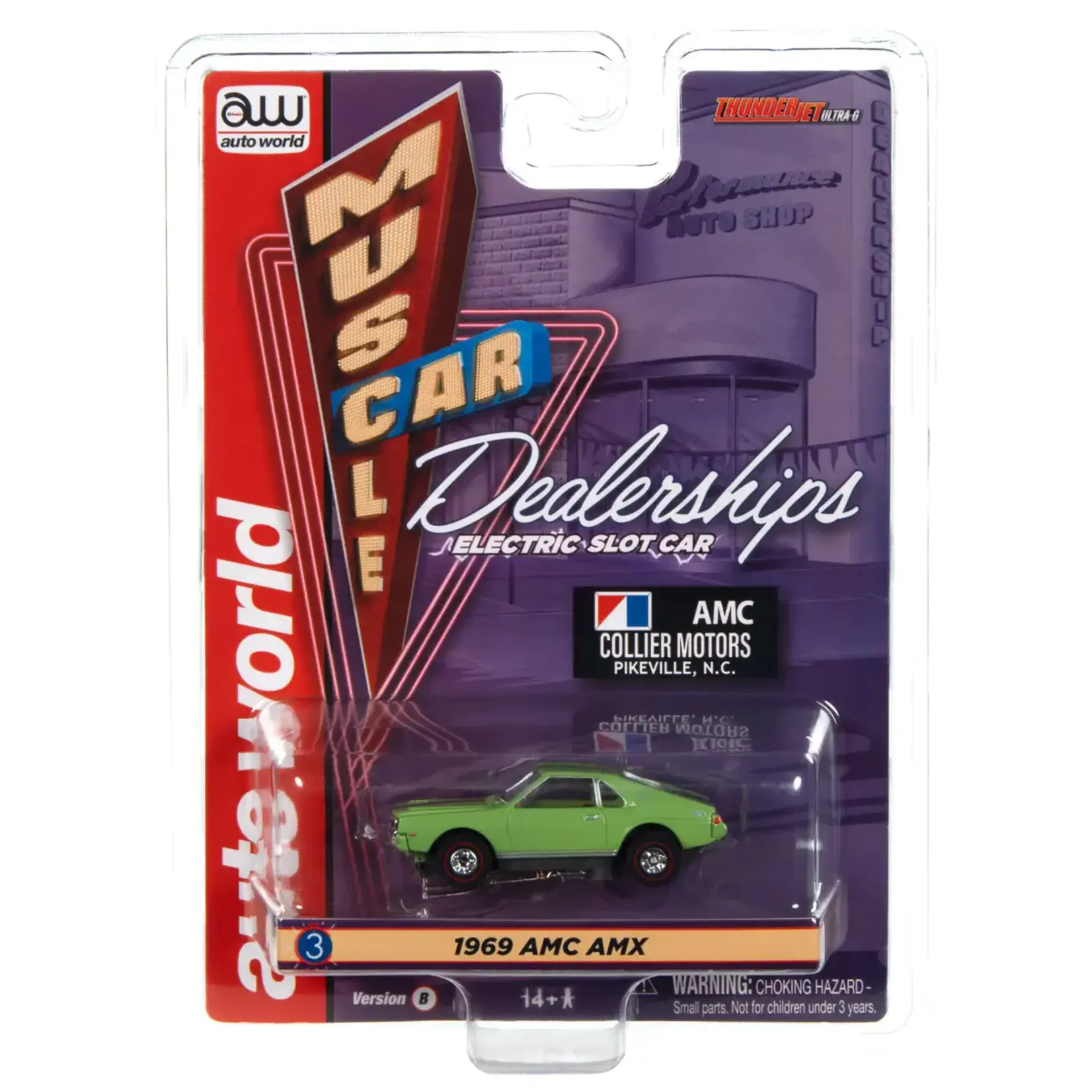 Auto World SC394B3 Auto World Thunderjet Collier Motors - 1969 AMC AMX (Green) HO Slot Car