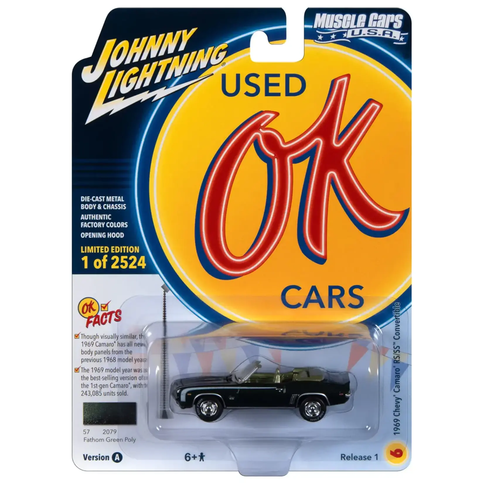 Johnny Lightning JLSP335A Johnny Lightning 1969 Chevrolet Camaro RS/SS Convertible (Fathom Green Poly w/White Hockey Side Stripe)