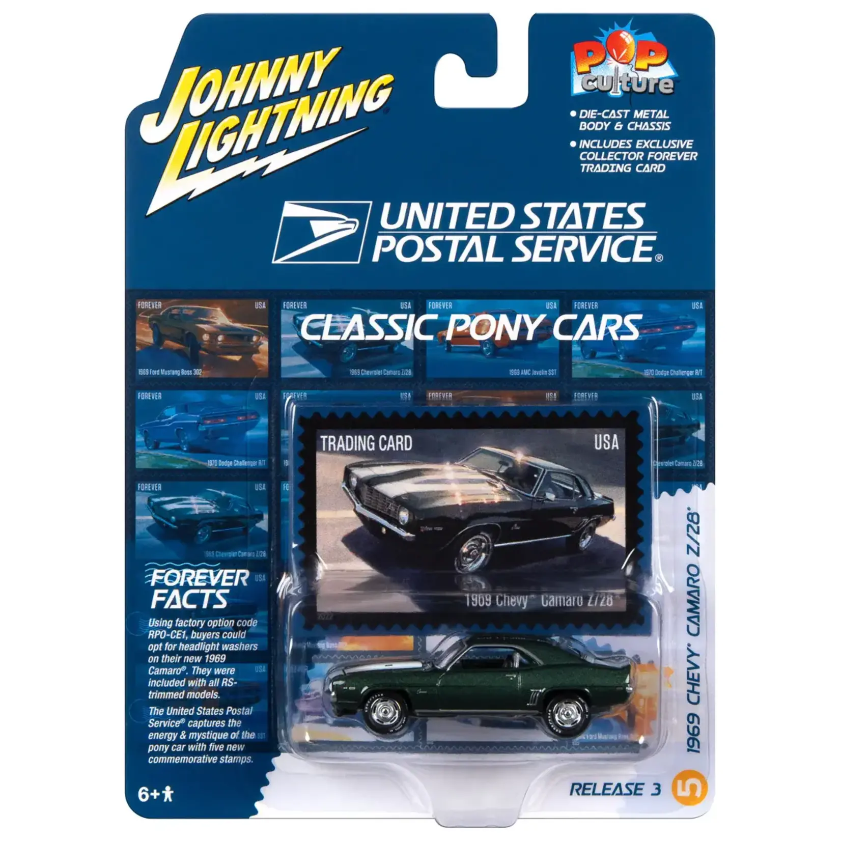 Johnny Lightning JLSP348 Johnny Lightning 1969 Chevrolet Camaro Z/28 USPS 1:64 Scale Diecast