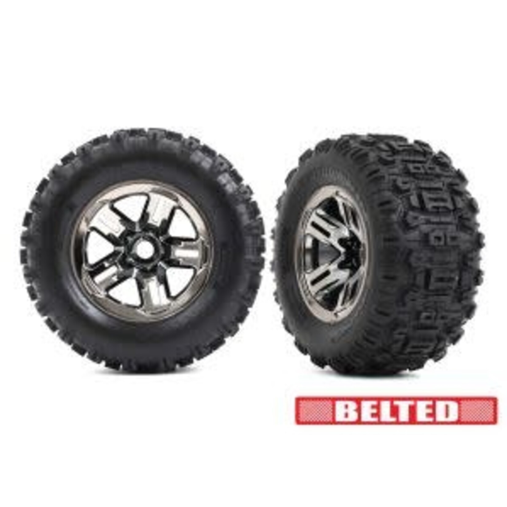 Traxxas TRA9573A Traxxas 3.8" Blk Chrome Wheels & Belted Sledgehammer Tires (2)