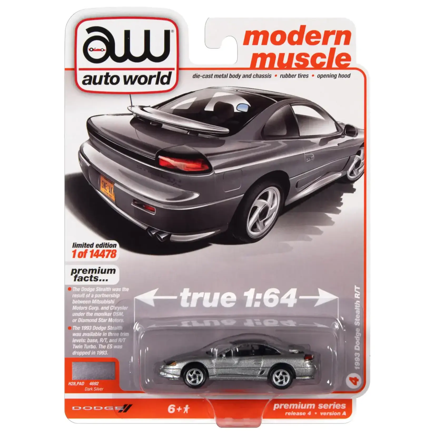 Auto World AWSP082A Auto World 1993 Dodge Stealth R/T (Dark Silver ) 1:64 Diecast