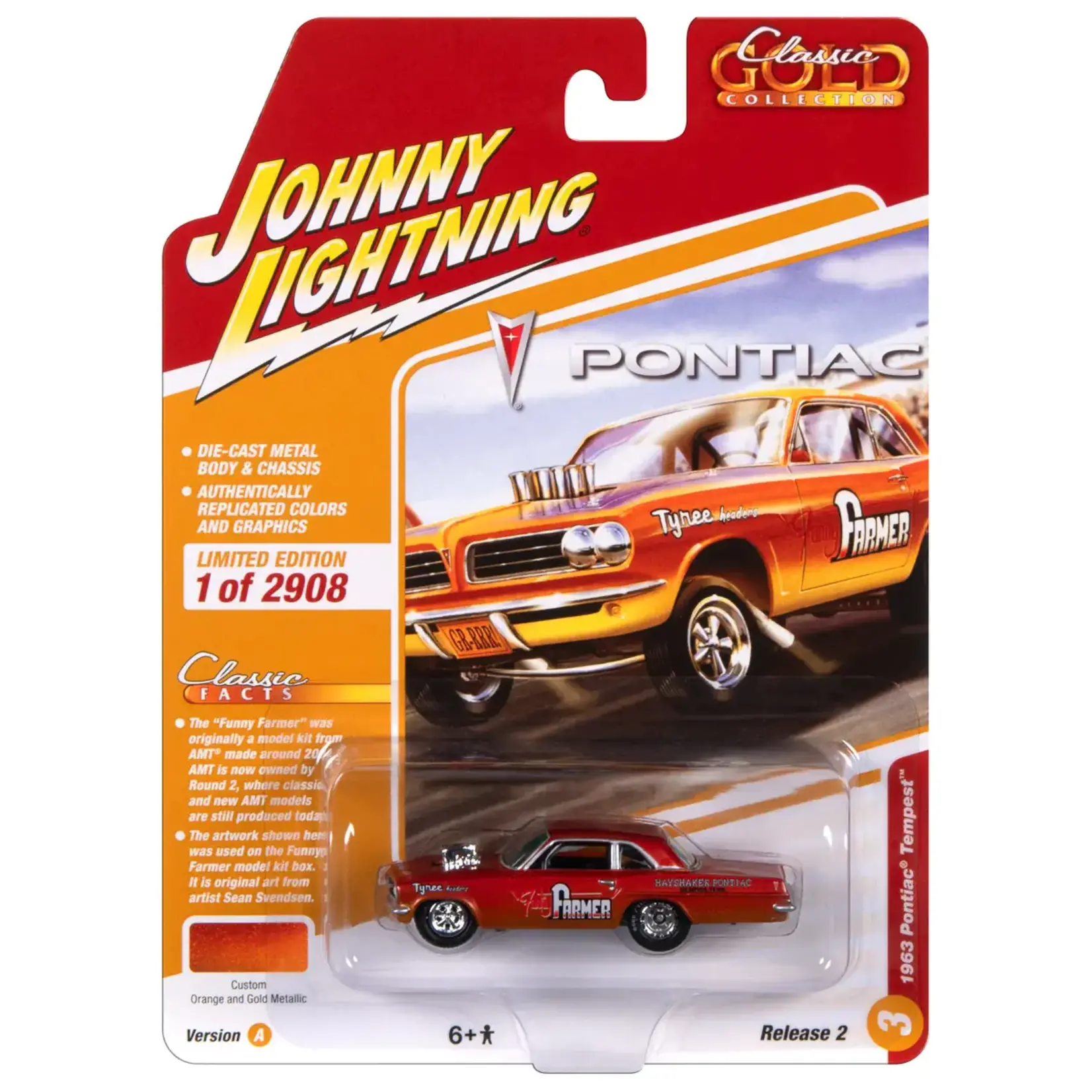 Johnny Lightning JLSP355A Johnny Lightning 1963 Pontiac Tempest Funny Farmer (Orange & Gold)