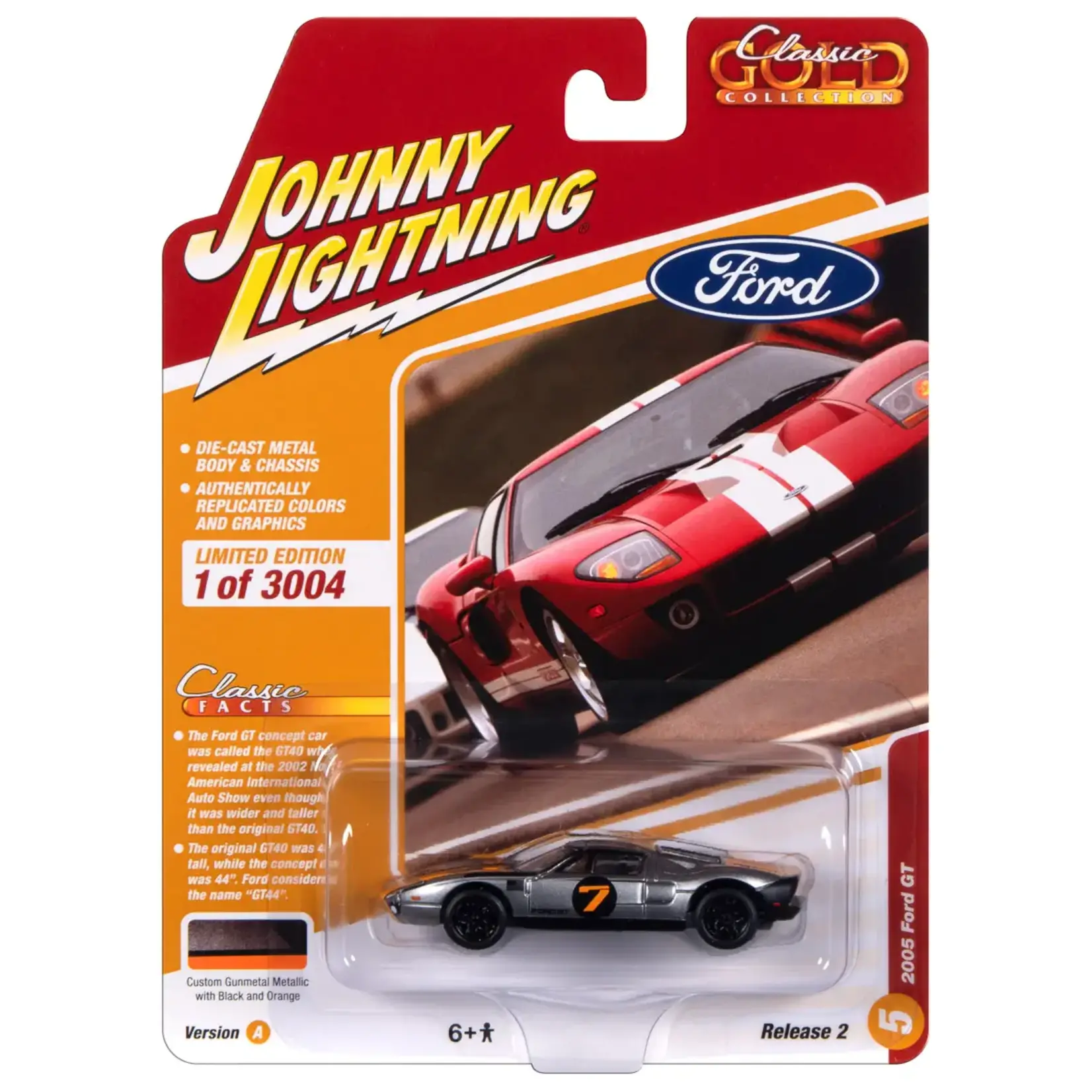 Johnny Lightning JLSP357A Johnny Lightning 2005 Ford GT (Gunmetal w/Orange & Flat Black)