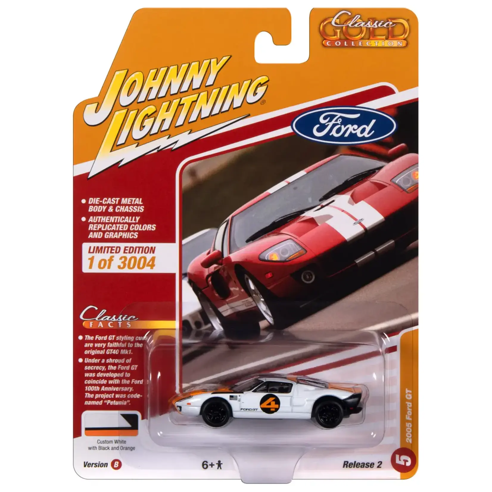 Johnny Lightning JLSP357B Johnny Lightning 2005 Ford GT (White w/ Orange & Flat Black)