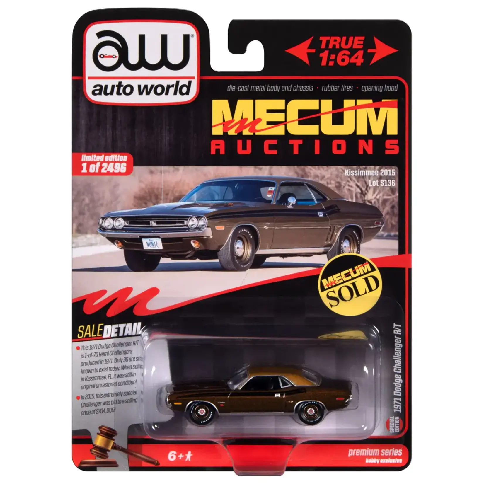 Auto World AWSP160 Auto World Mecum 1971 Dodge Challenger R/T (Dark Gold Metallic w/Gold Vinyl Roof)