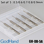 GodHand GH-DB-5A GodHand Drill Bit for set of 5 (A) Drill bit set of 5: 0.5, 0.6, 0.7, 0.8, 0.9mm diameter