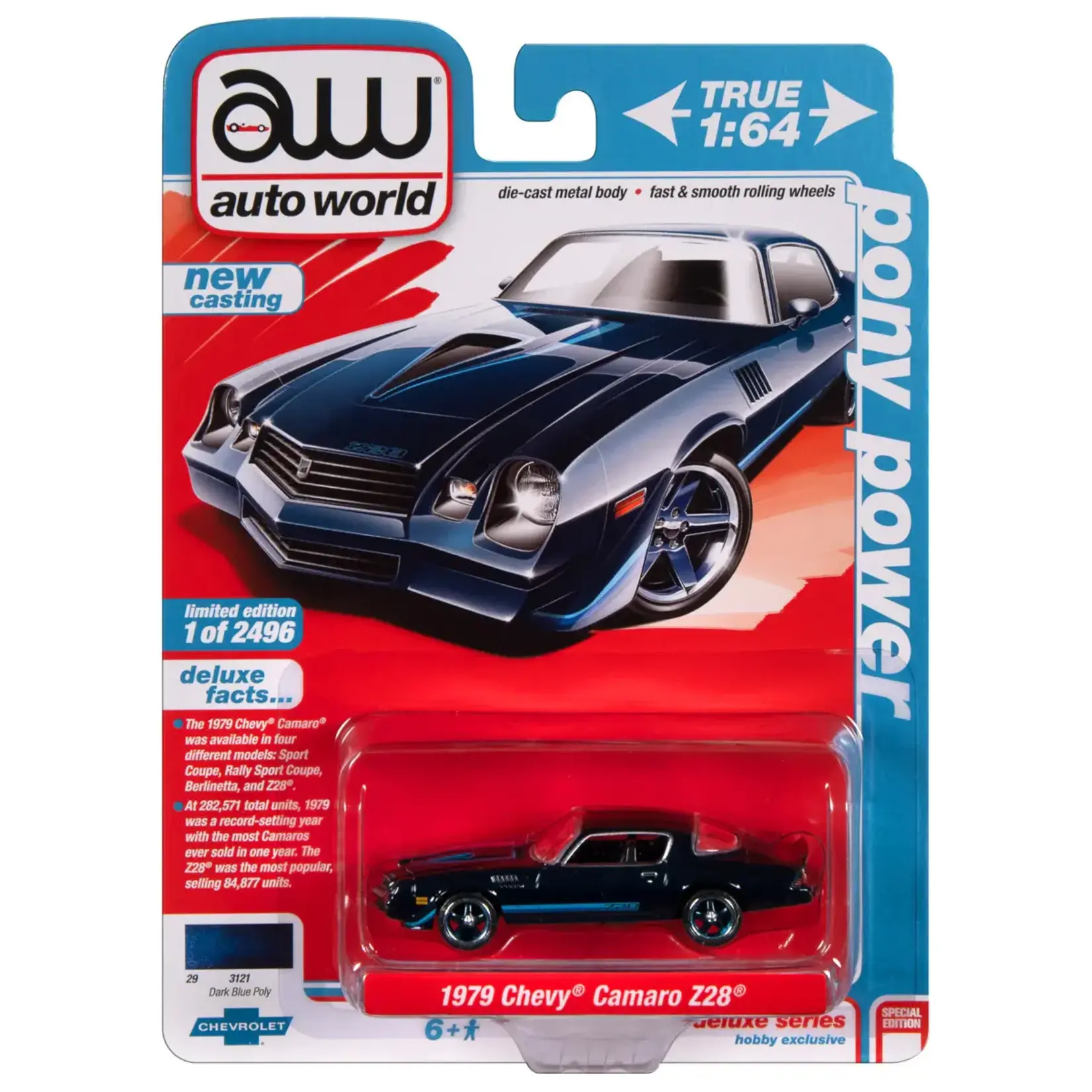 Auto World AWSP155 1979 Chevrolet Camaro Z28 (Dark Blue Poly)