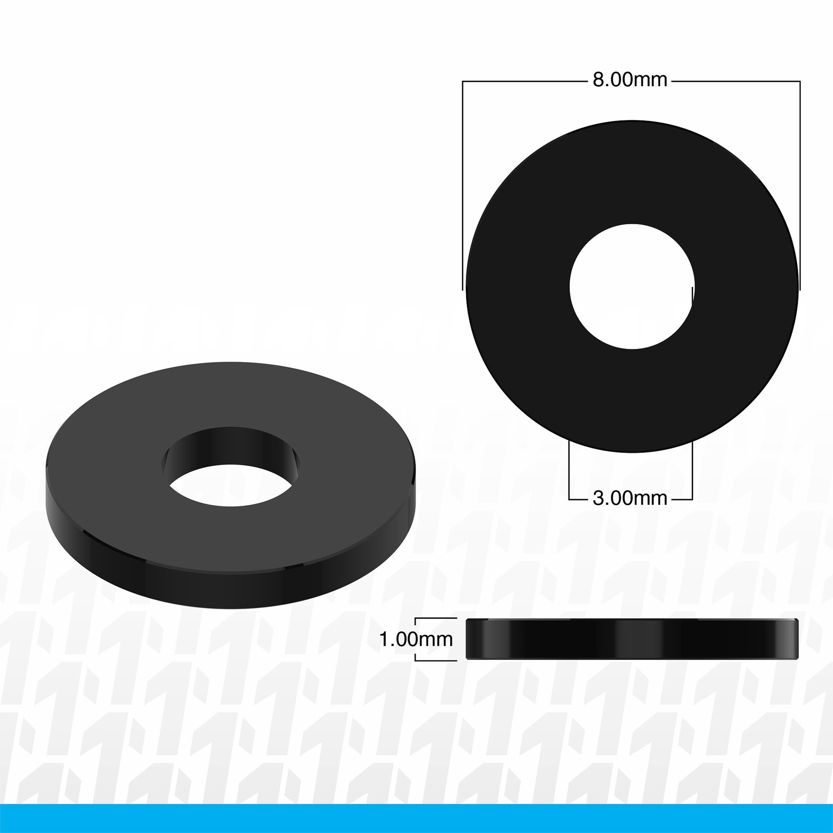 1UP 1UP80403 1Up Racing 3x8x1mm Precision Aluminum Shims - Black - 10pcs