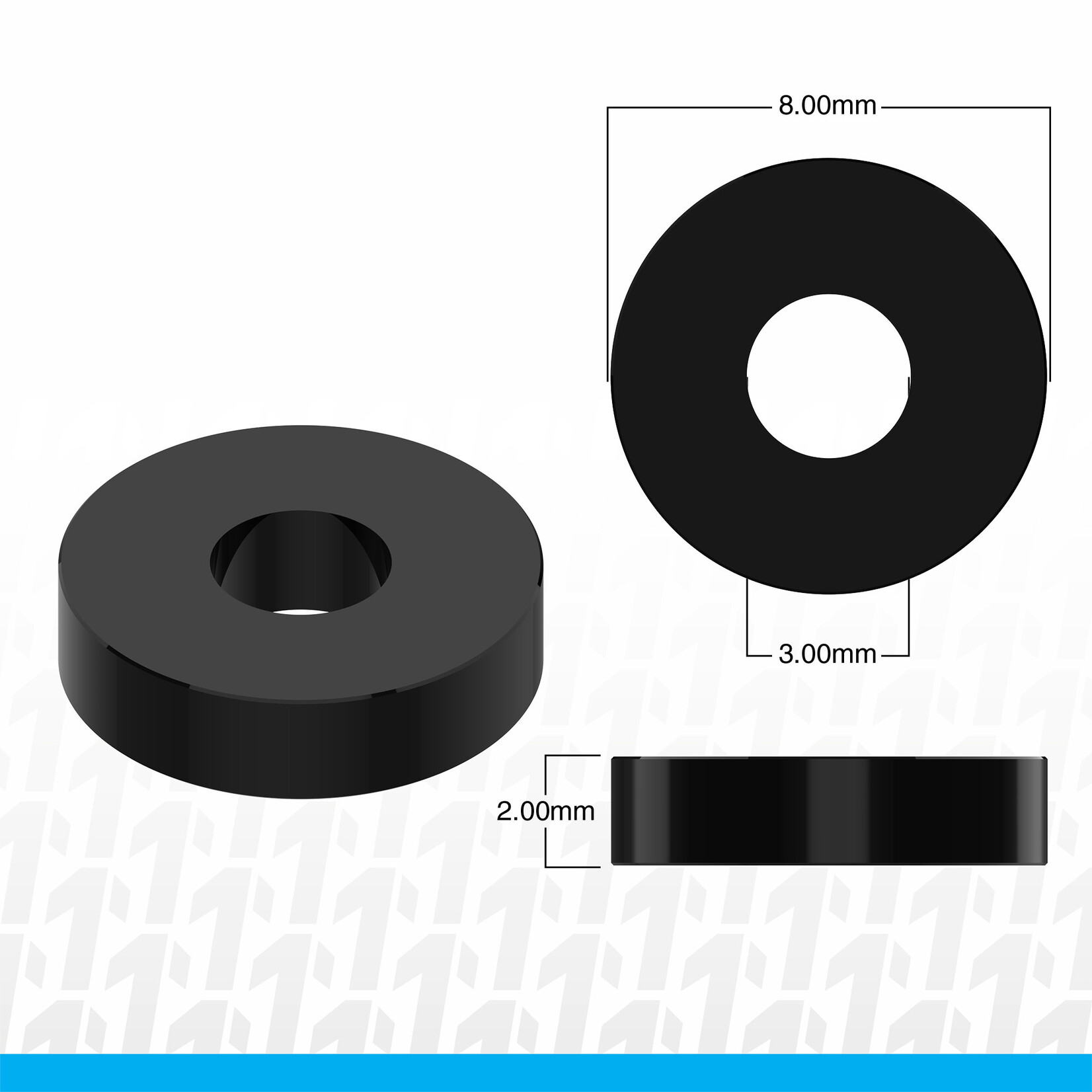 1UP 1UP80404 1Up Racing 3x8x2mm Precision Aluminum Shims - Black - 10pcs