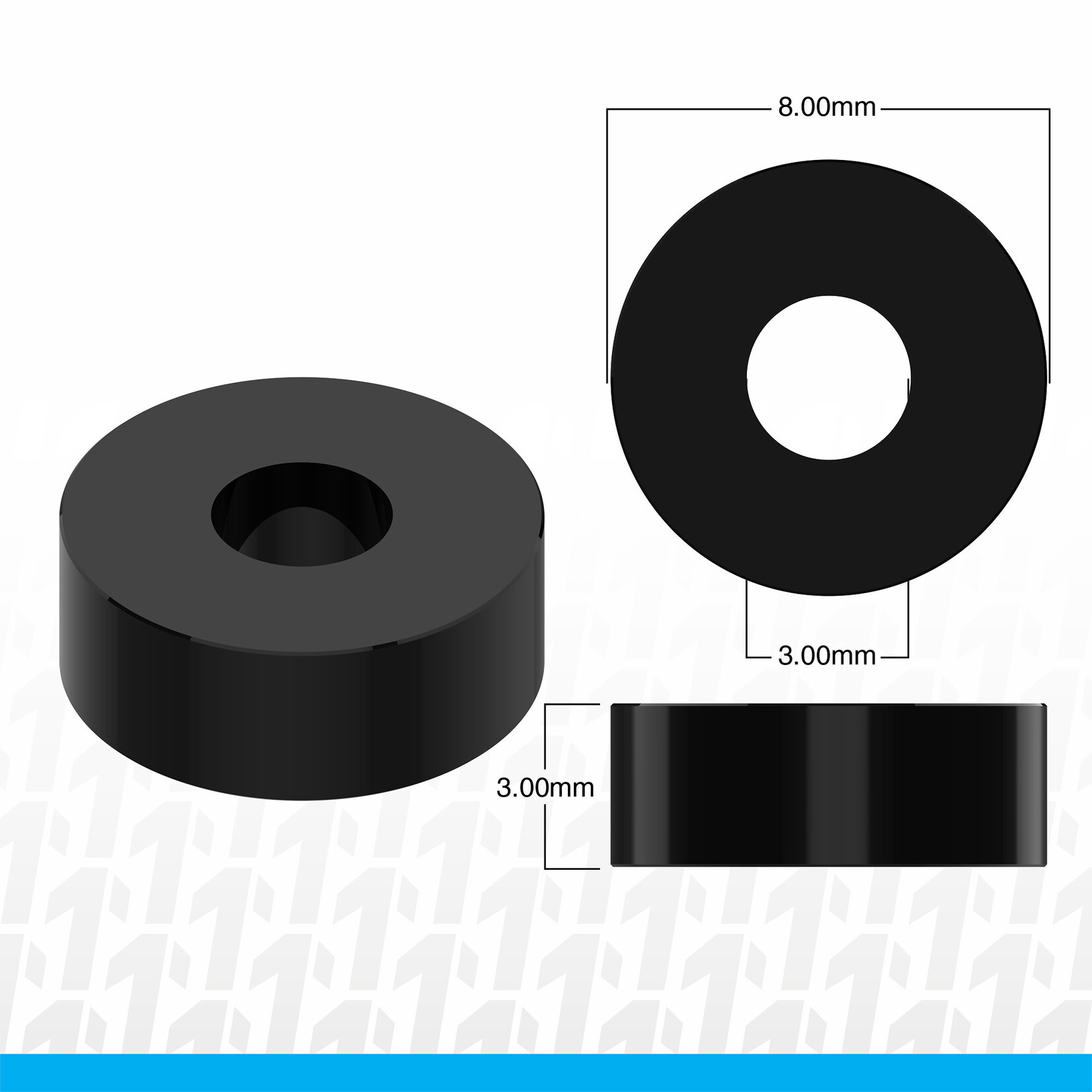 1UP 1UP80405 1Up Racing 3x8x3mm Precision Aluminum Shims - Black - 10pcs