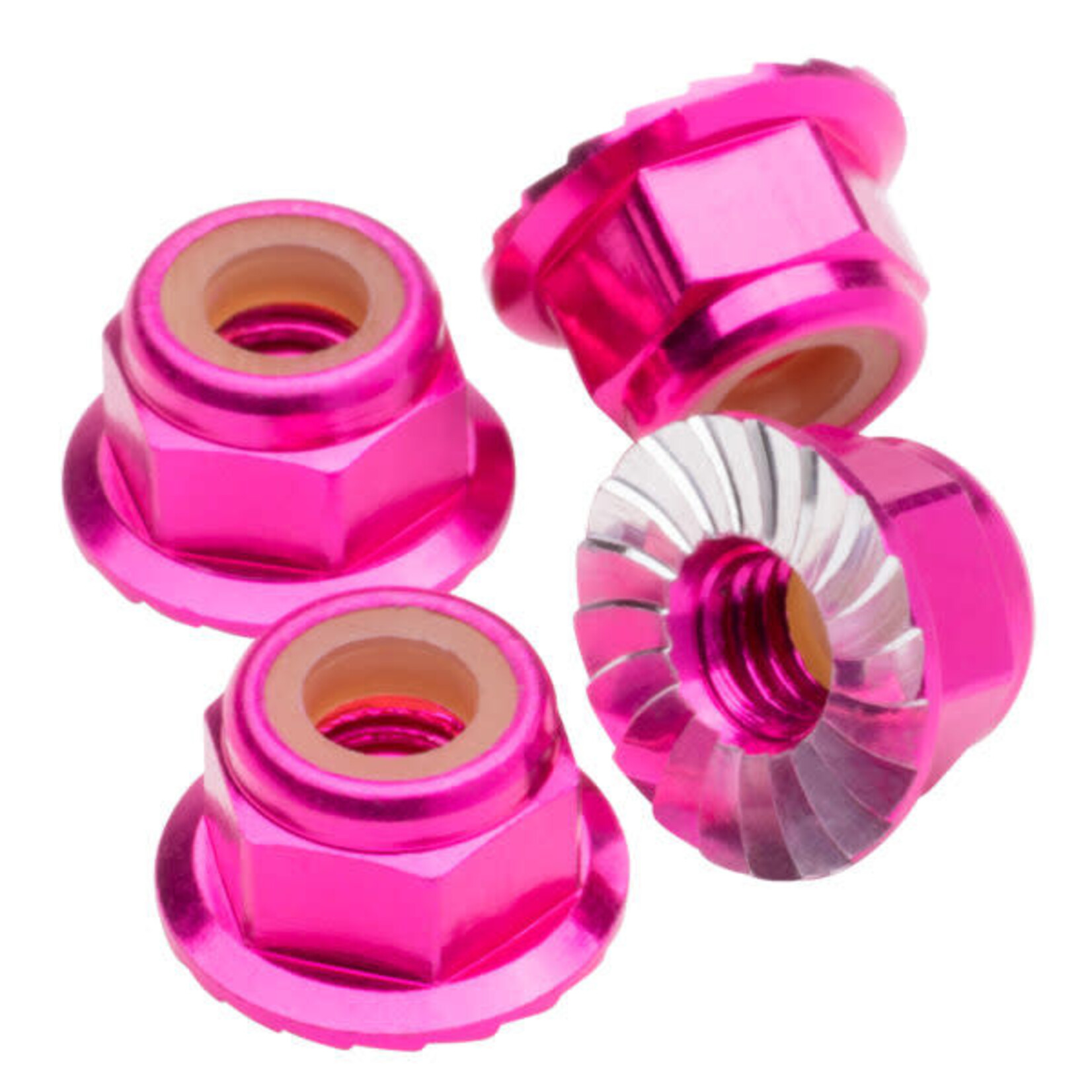 1UP 1UP80542 1Up Racing M4 Flanged & Serrated Aluminum Locknuts - Pink - 4pcs