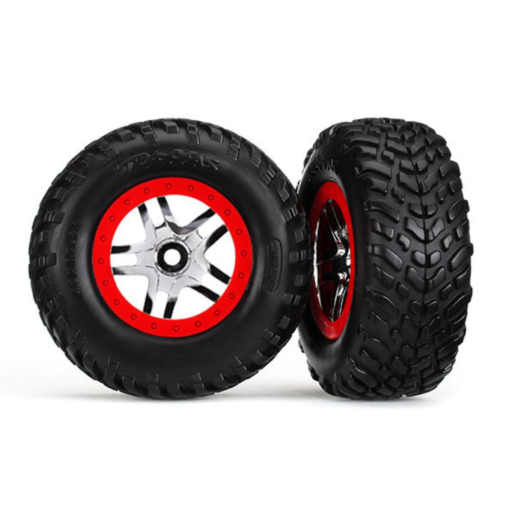 Traxxas TRA6891R Traxxas Chrome & Red Wheels w/ S1 SCT Tires (2)