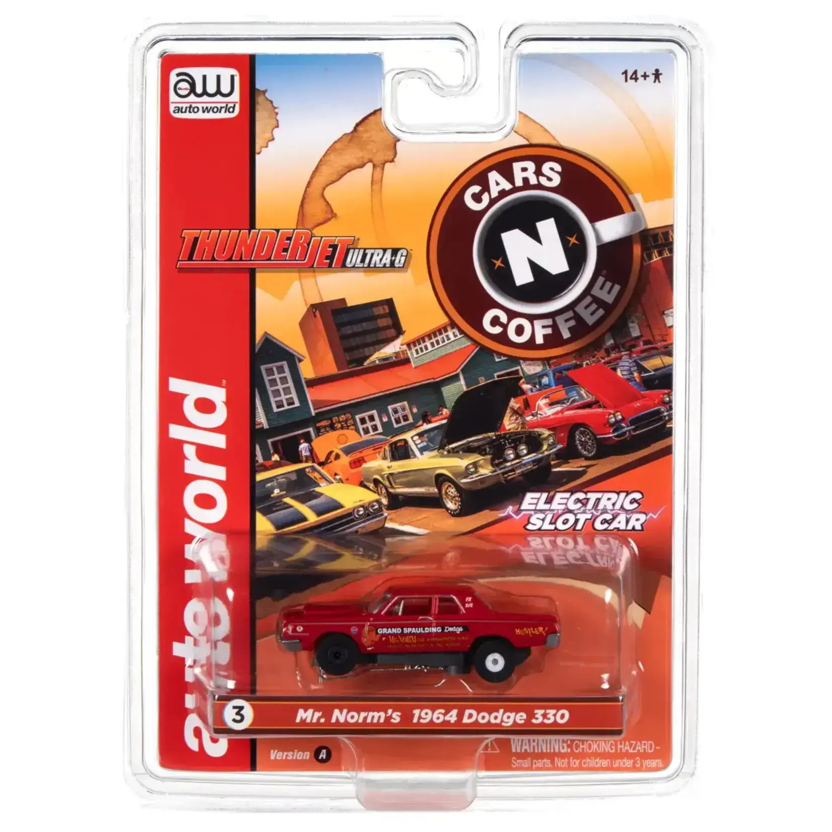 Auto World SC379A3 Auto World Thunderjet Cars N Coffee 1964 Dodge 330 (red) HO Scale Slot Car