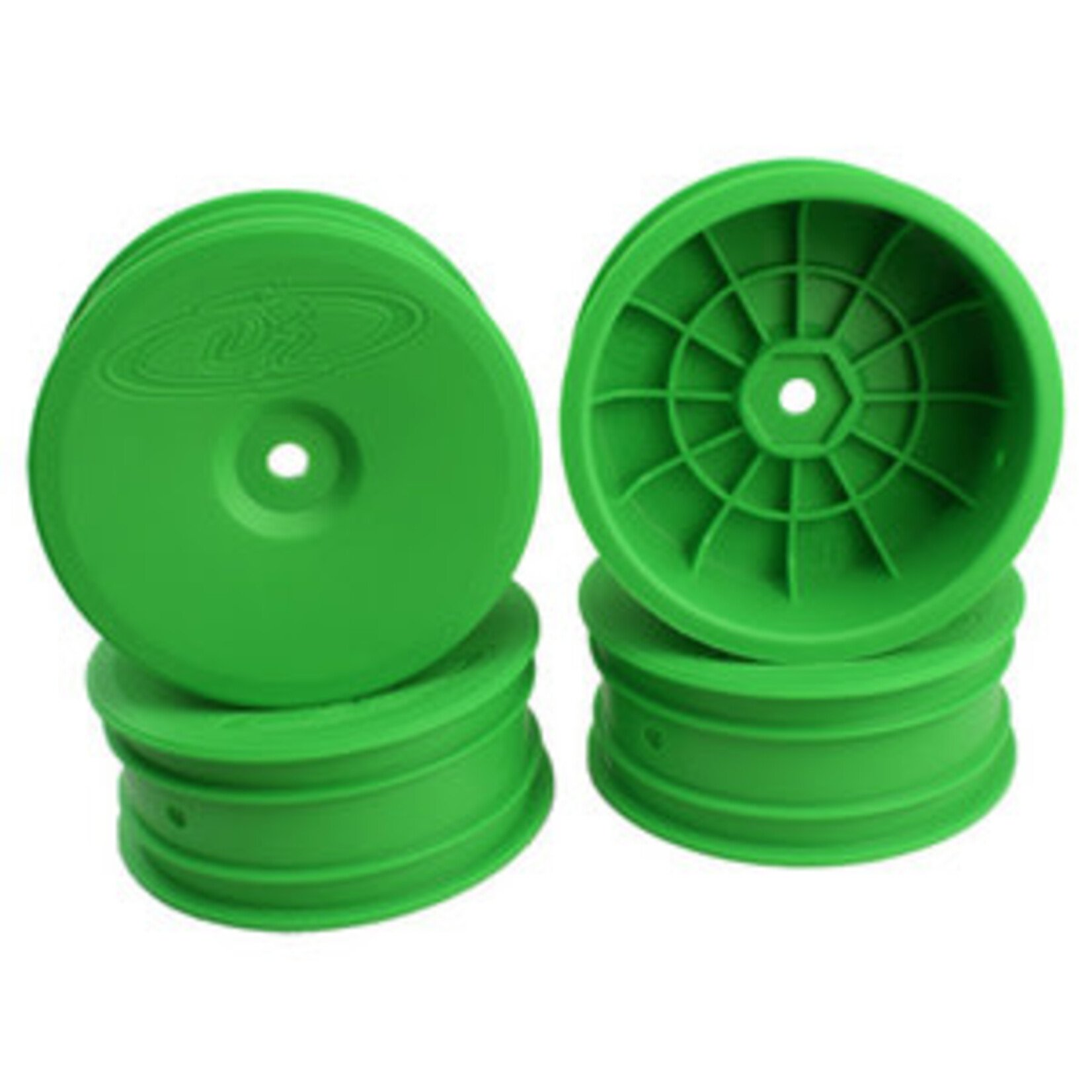 DE Racing DERSB4AFG Speedline Buggy Wheels for Associated B6.1 / Kyosho RB6 / Front / Green (4 pcs)