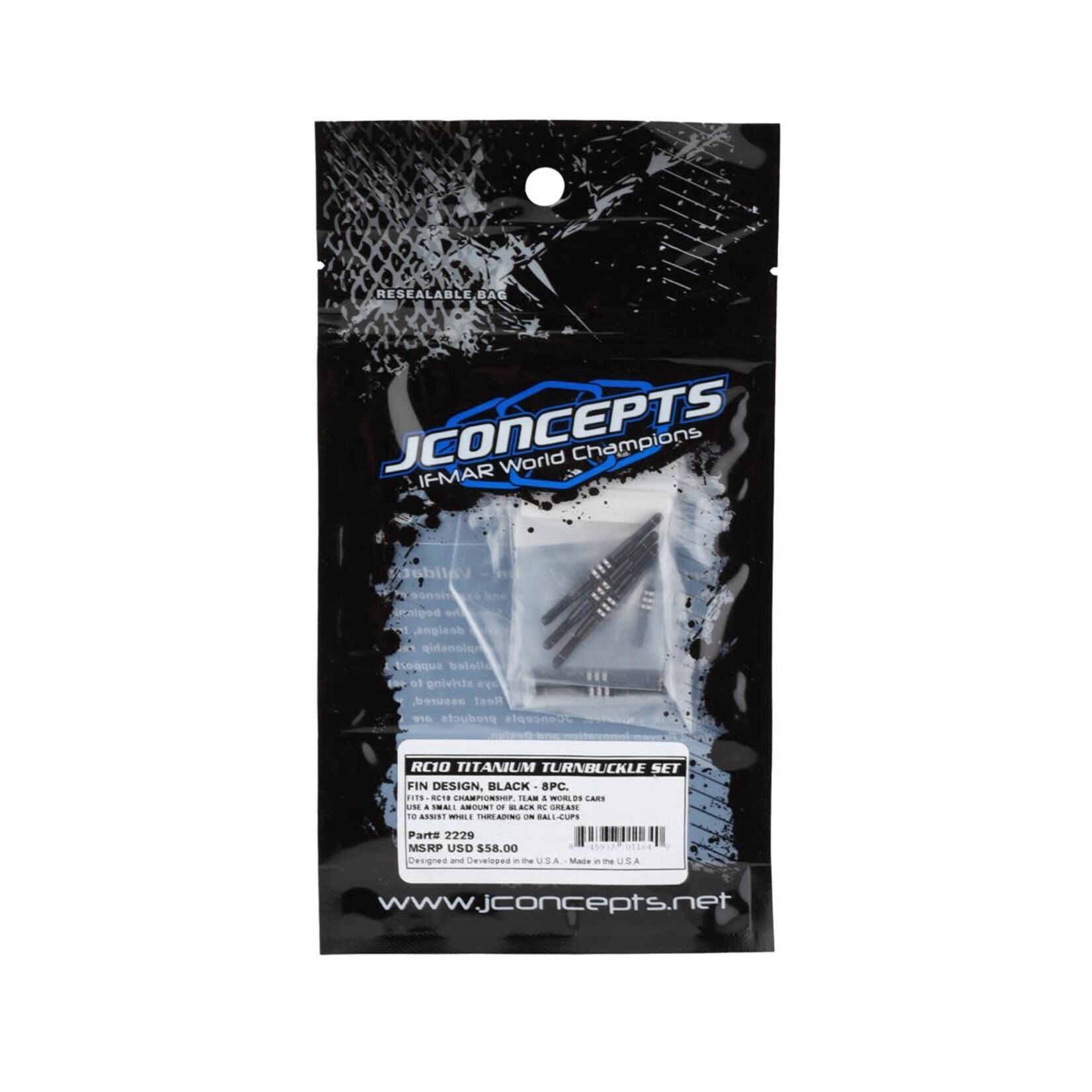 JConcepts JCO2229-2 JConcepts RC10 Worlds Fin Titanium Turnbuckle Set (8) (Black)