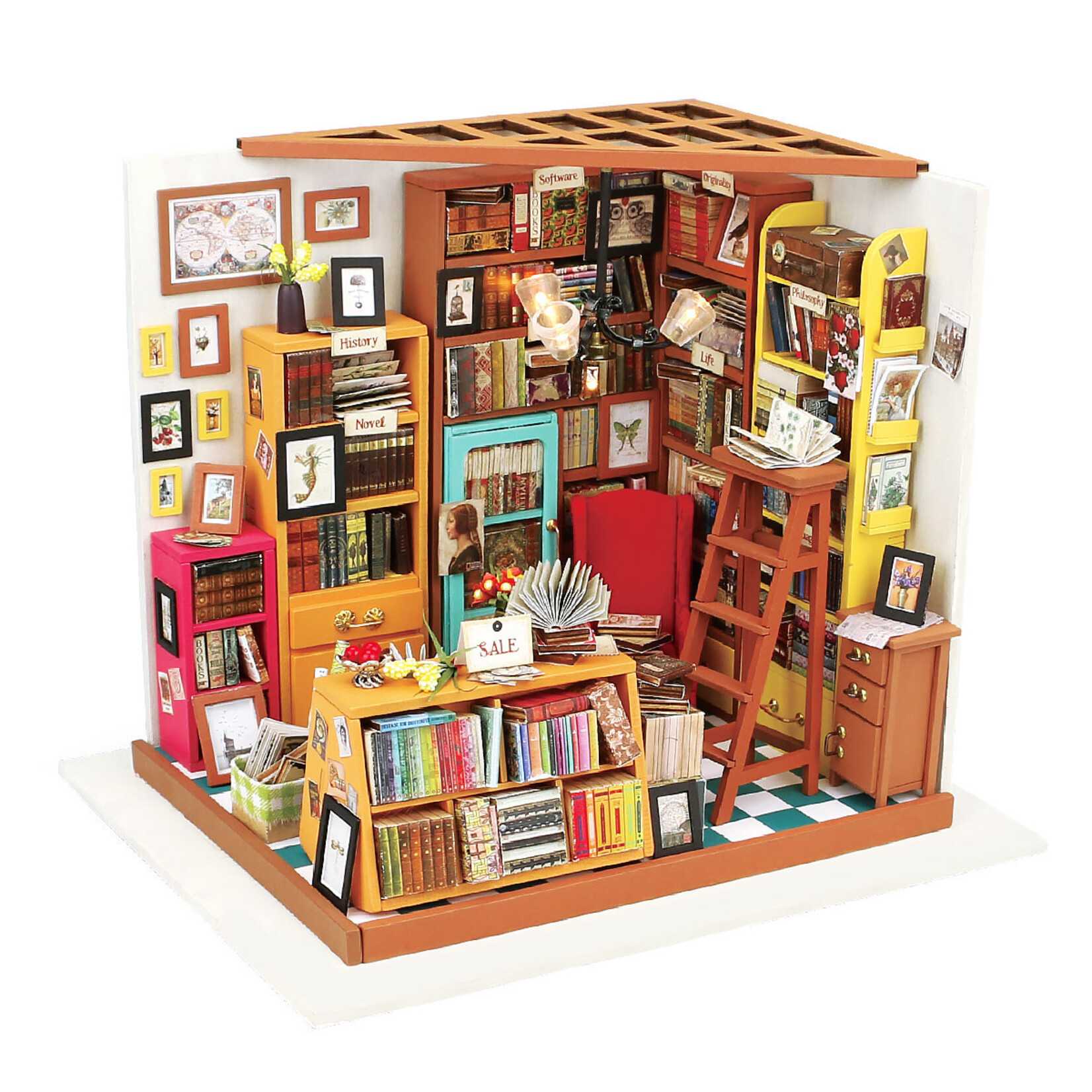 Robotime ROEDG102 Robotime Rolife Sam's Study Library DIY Miniature House 3D Wooden Kit