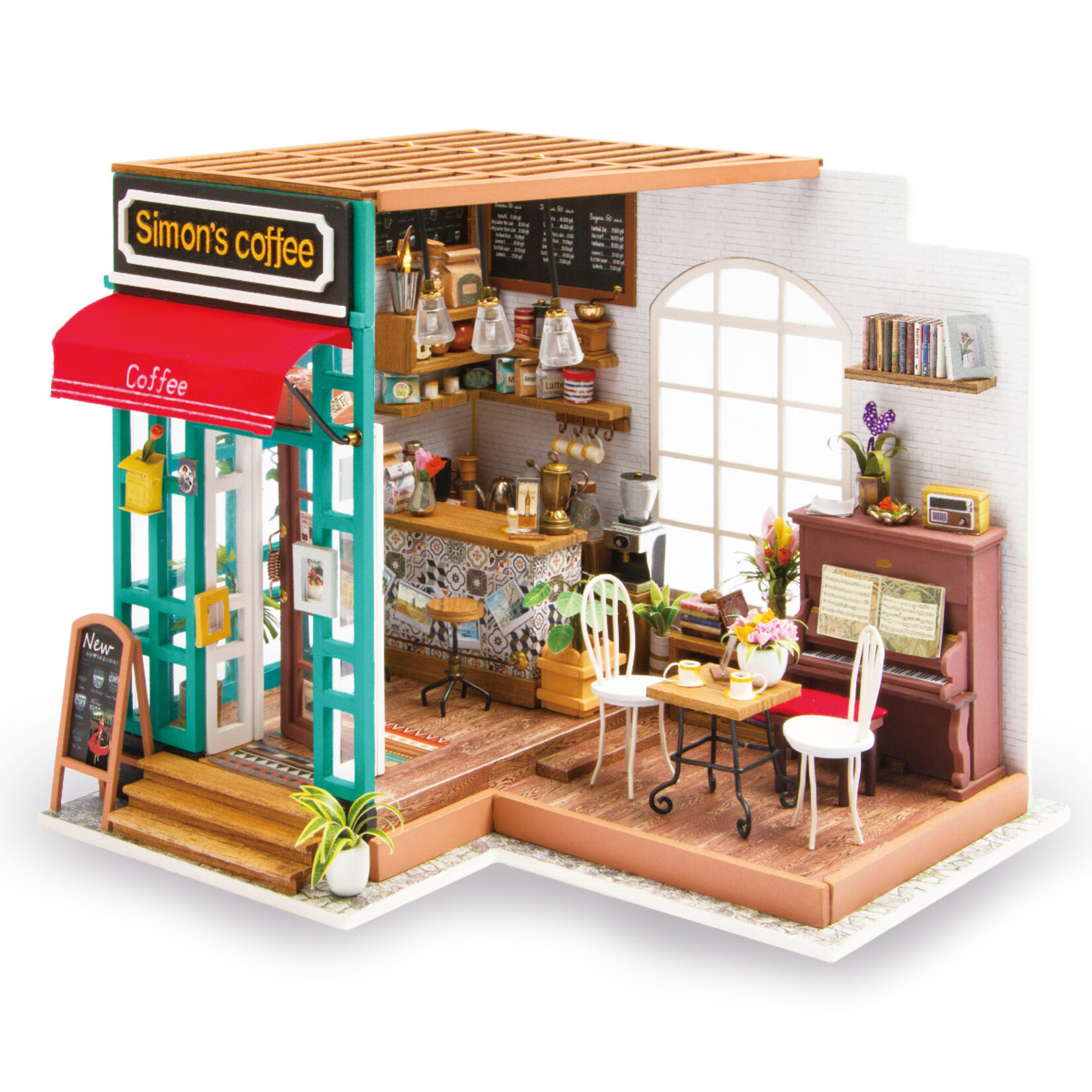Robotime ROEDG109 Robotime Rolife Simon's Coffee Shop 3D Wooden DIY Miniature Dollhouse Kit