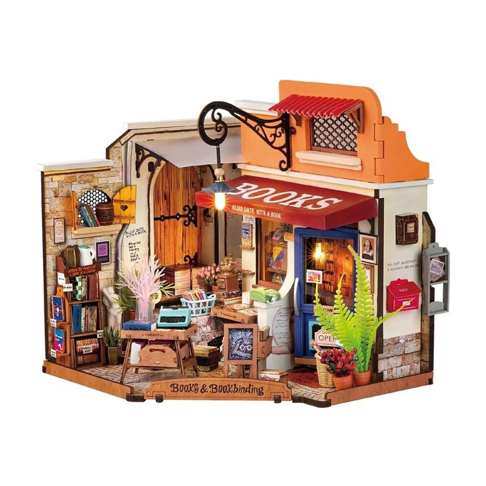 Robotime ROEDG164 Robotime Corner Bookstore Miniature House 3D Wooden Model  Kit