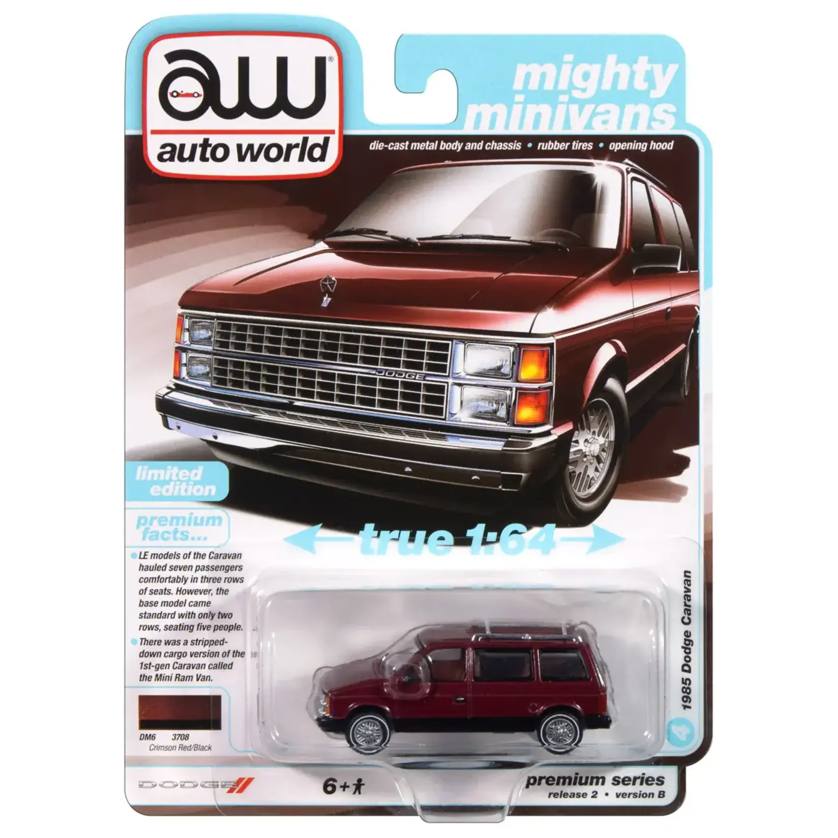 Auto World AWSP167B Auto World 1985 Dodge Caravan (Crimson Red w/Black Lower Sides) 1:64 Diecast