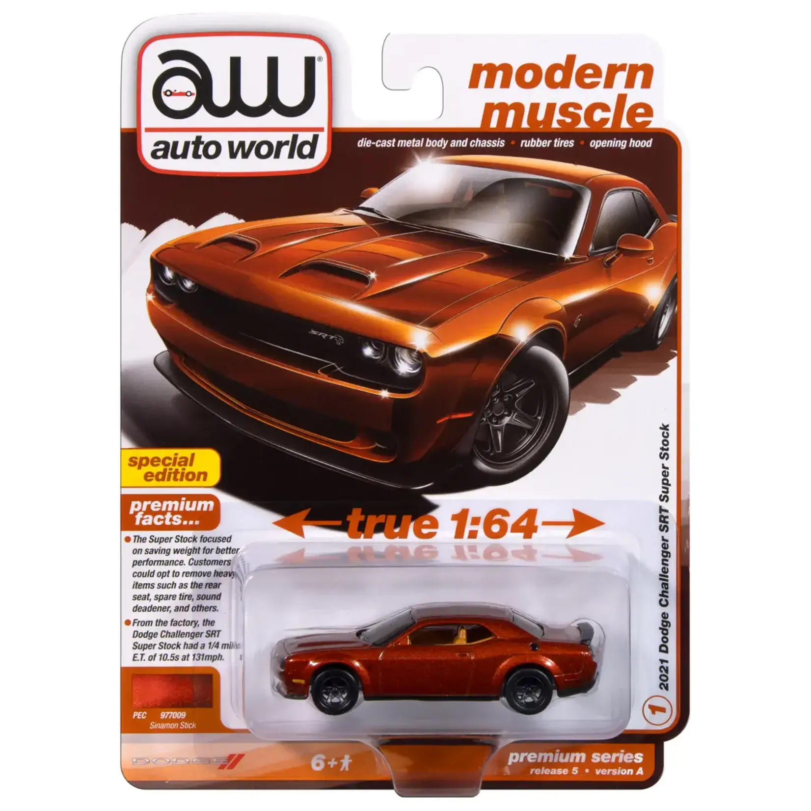 Auto World AWSP170A Auto World 2021 Dodge Challenger SRT Super Stock (Sinamon Stick Metallic) 1:64 Diecast