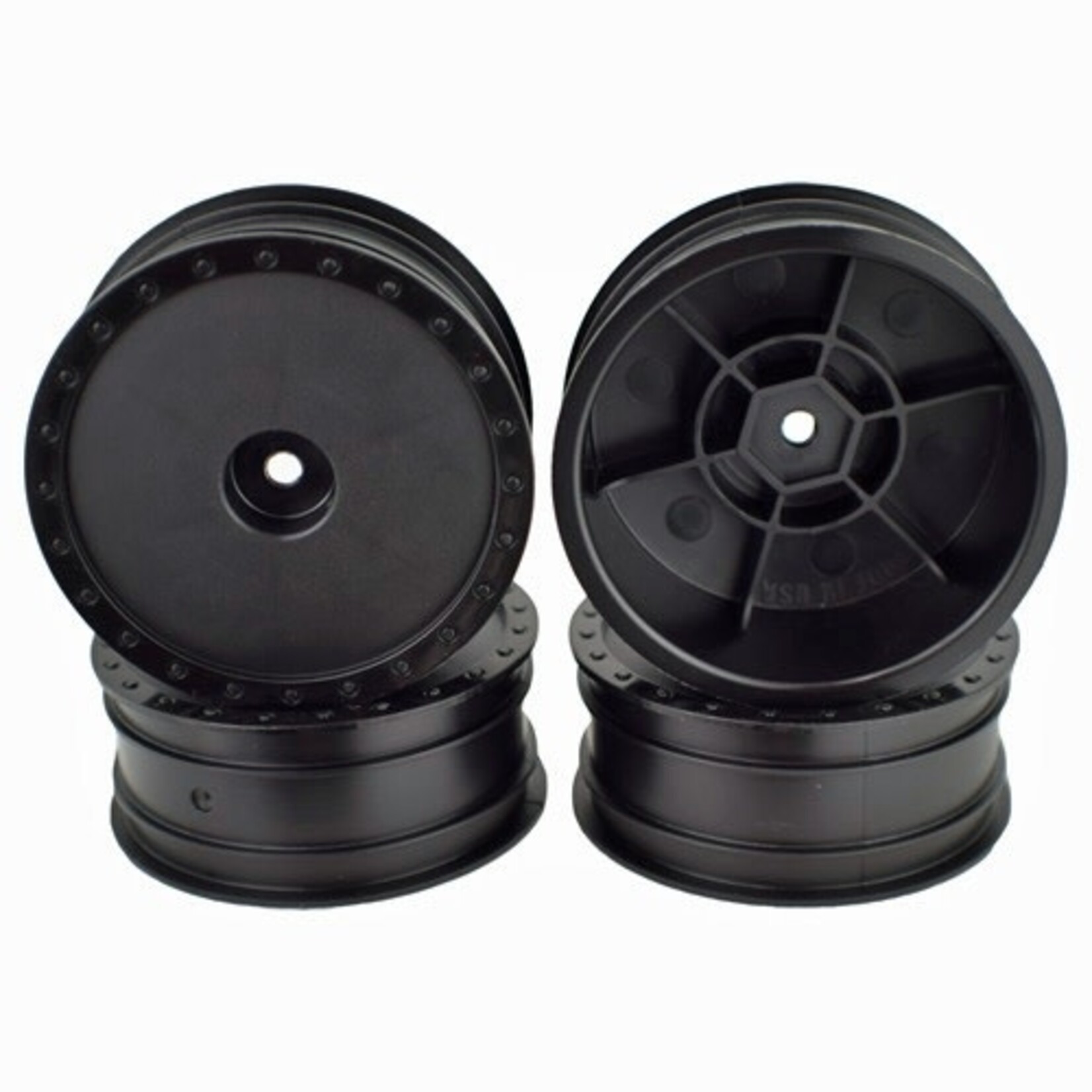 DE Racing DERBB4KFB DE Racing Black Borrego Front Buggy Wheels for the Associated B6 and Kyosho RB6 (4pcs)