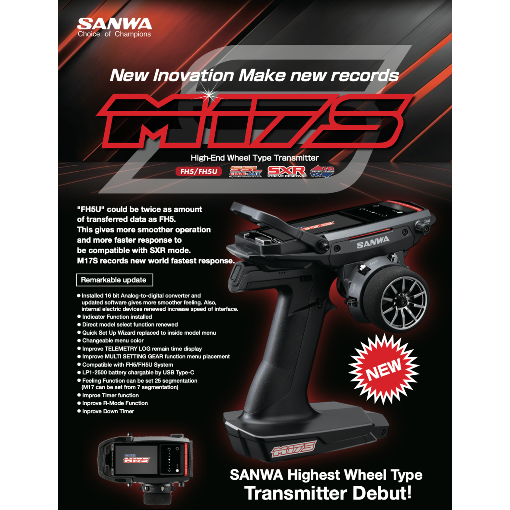 Sanwa SNW101A32971A Sanwa M17S FH5/FH5U Radio w/ RX-493i receiver