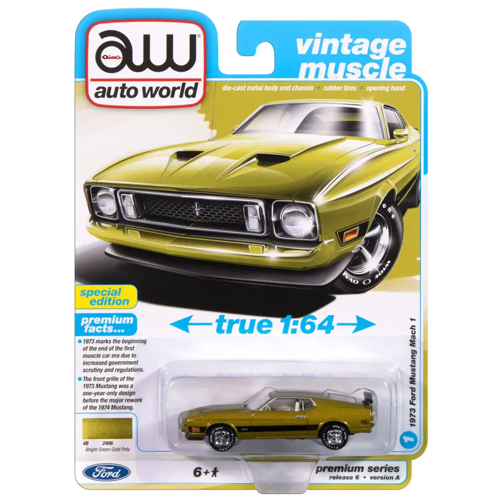 Auto World AWSP173A Auto World 1973 Ford Mustang Mach 1 (Bright Green Poly ) 1:64 Diecast