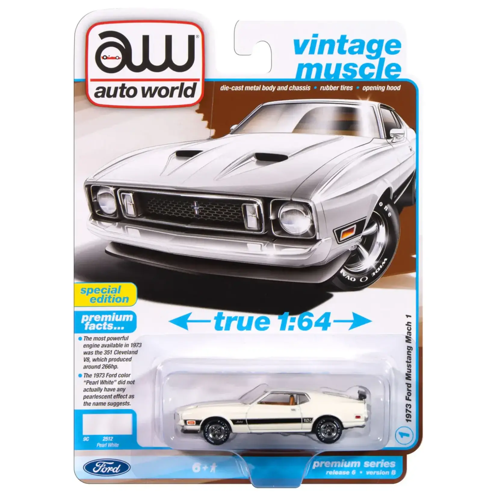 Auto World AWSP173B Auto World 1973 Ford Mustang Mach 1 (Pearl White) 1:64 Diecast