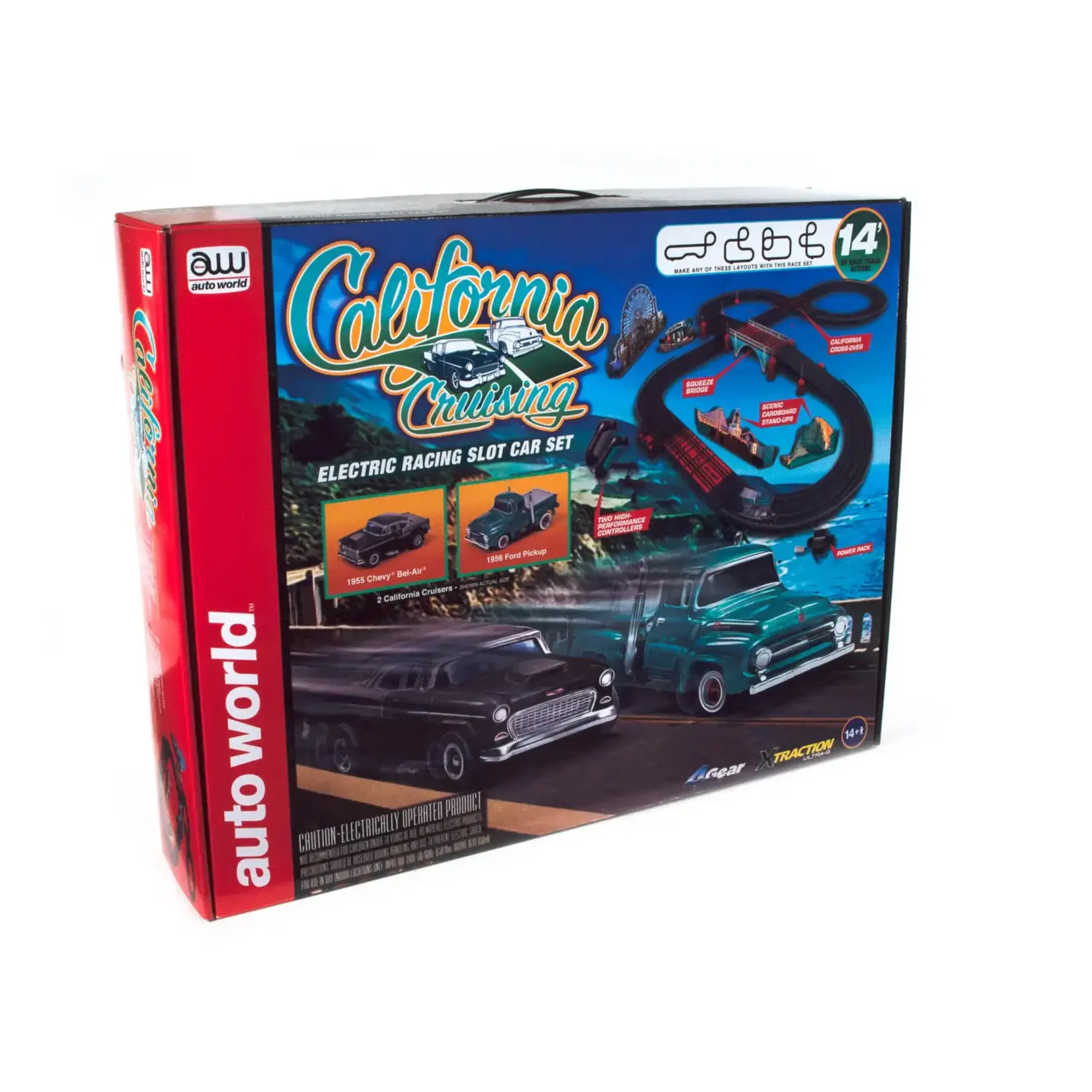 Auto World SRS331R Auto World 14' California Cruising "The Pacific Coast Highway" Slot Race Set HO Scale