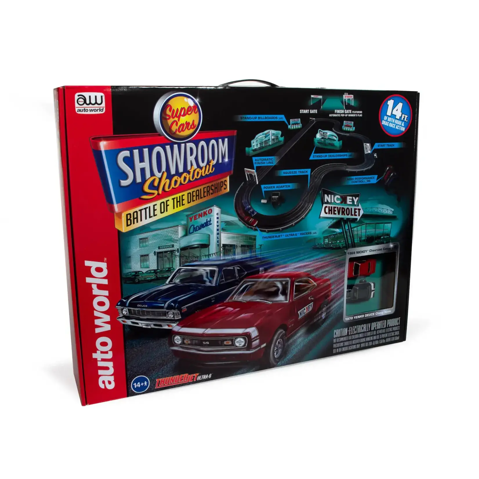 Auto World SRS337R Auto World 14' Showroom Shootout "Battle of the Dealerships" Slot Race Set HO Scale