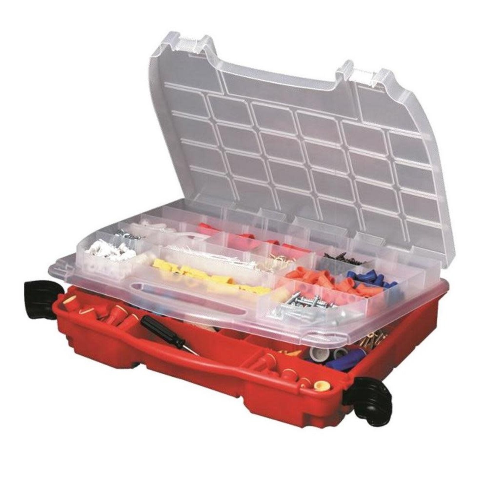 Plano 523101 Plano Lockjaw Small Parts Organizer Box 54 Compartment Double Cover Red
