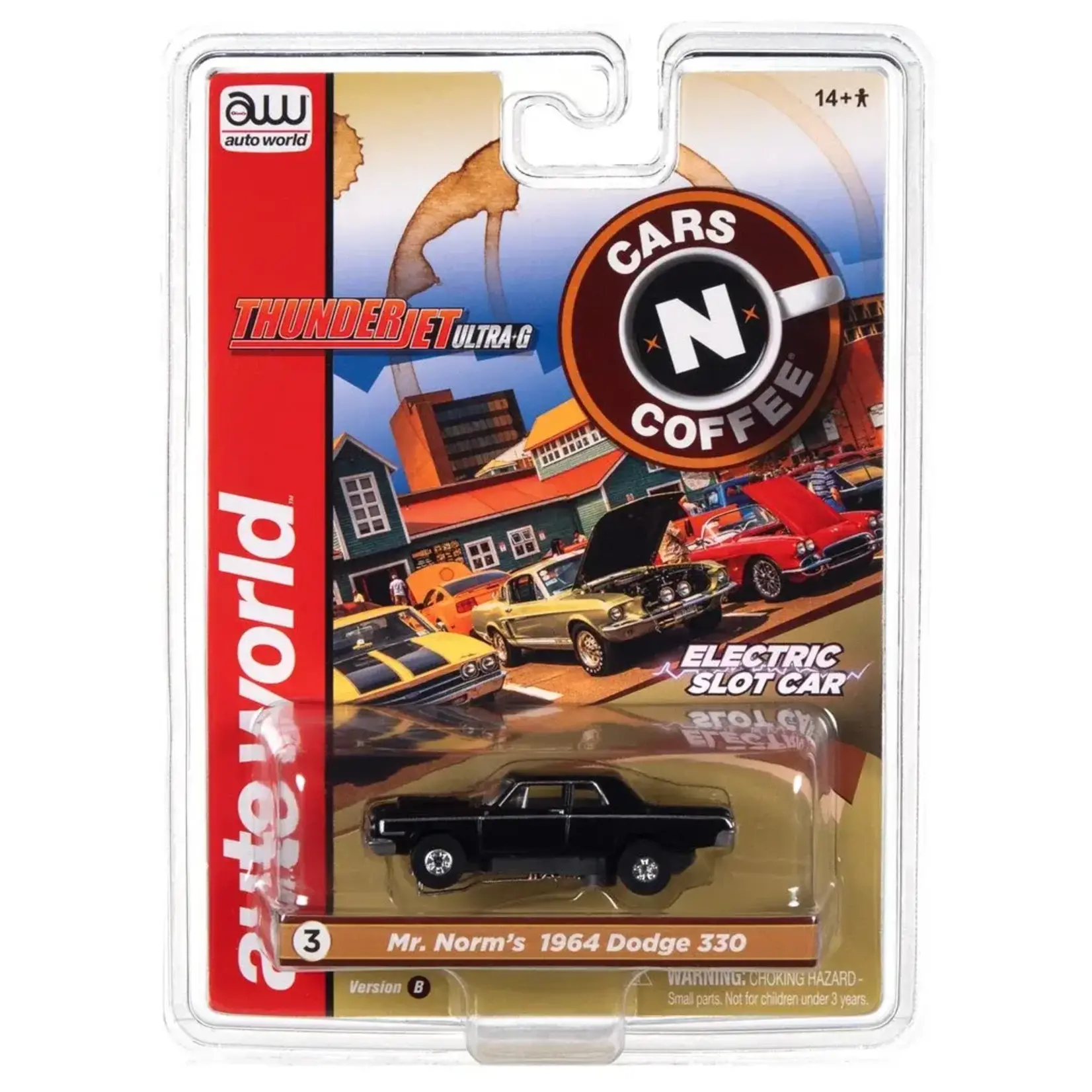 Auto World SC379A3 Auto World Thunderjet Cars N Coffee 1964 Dodge 330 (red) HO Scale Slot Car