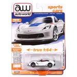 Auto World AWSP176A Auto World 2018 Chevy Corvette Grand Sport (Arctic White Body w/Red Fender Grand Sport Stripes & Blue Hood, Roof, Trunk Stripe)