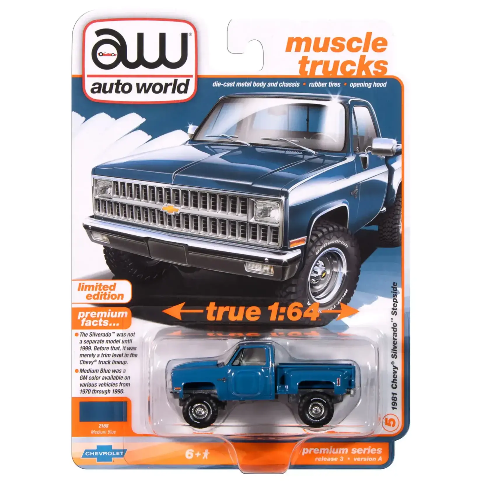 Auto World AWSP179A Auto World 1981 Chevrolet Silverado (Stepside 4x4) (Medium Blue)