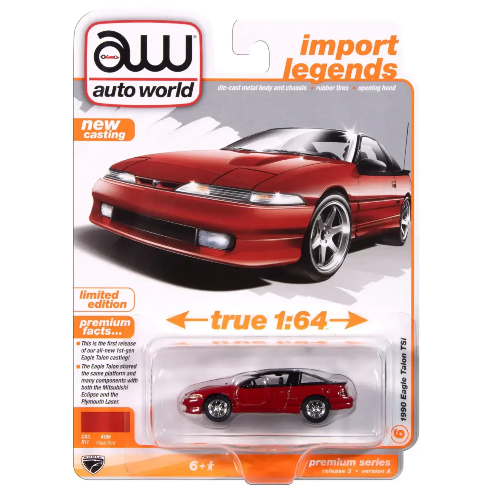 Auto World AWSP180A Auto World 1990 Eagle Talon TSi (Flash Red Body Color w/Gloss Black Upper Roof & Trunk)