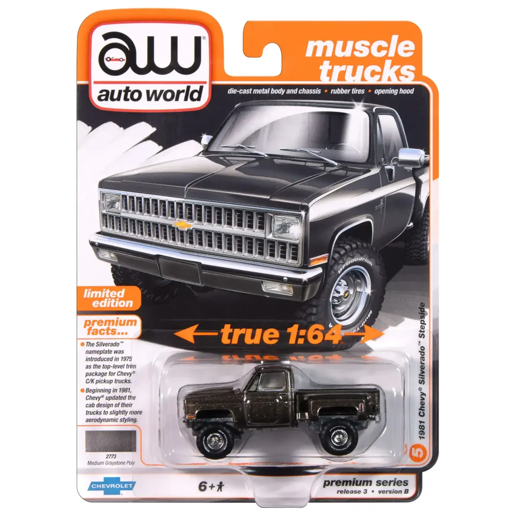 Auto World AWSP179B Auto World 1981 Chevrolet Silverado (Stepside 4x4) (Medium Graystone Poly)
