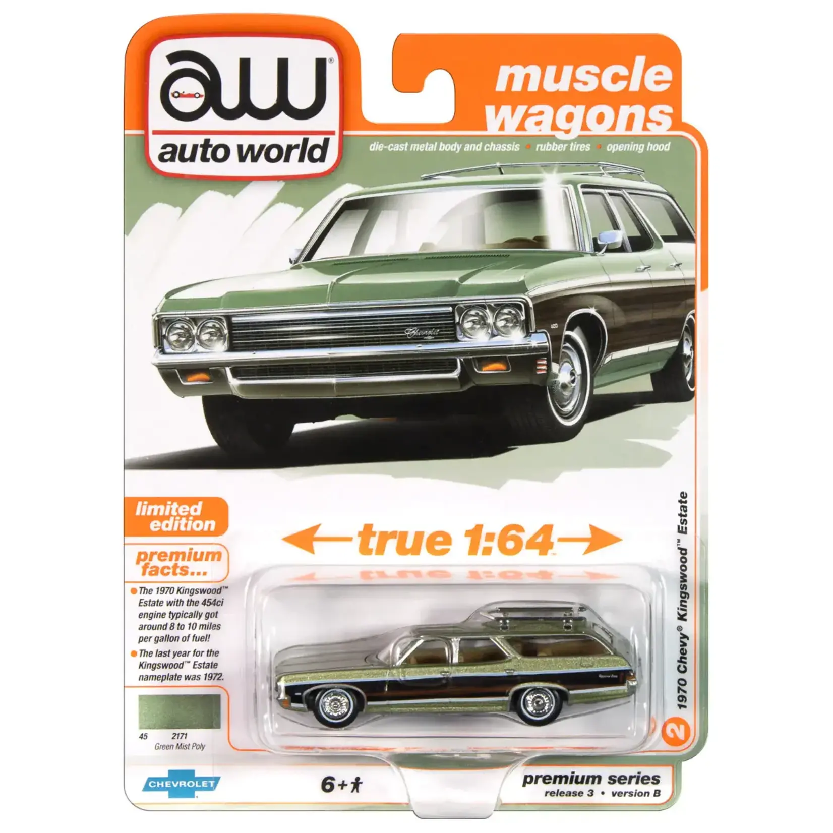 Auto World AWSP177B Auto World 1970 Chevy Kingswood Estate (Green Mist Poly w/Woodgrain Side Panels)