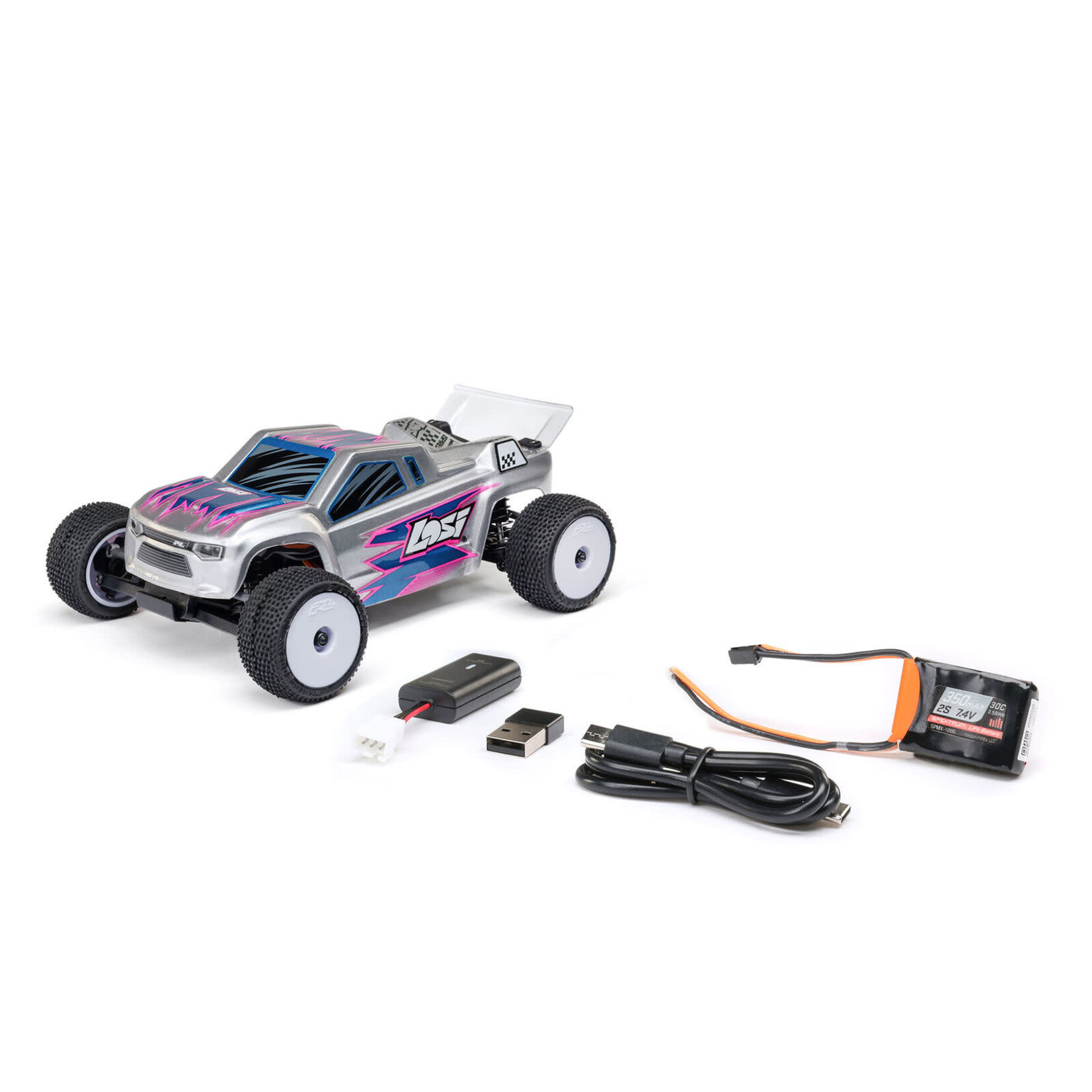 Losi LOS-1392T2 Losi 1/28 Micro-T 2S 2WD RTR Stadium Truck (Battery & Charger Included), Silver