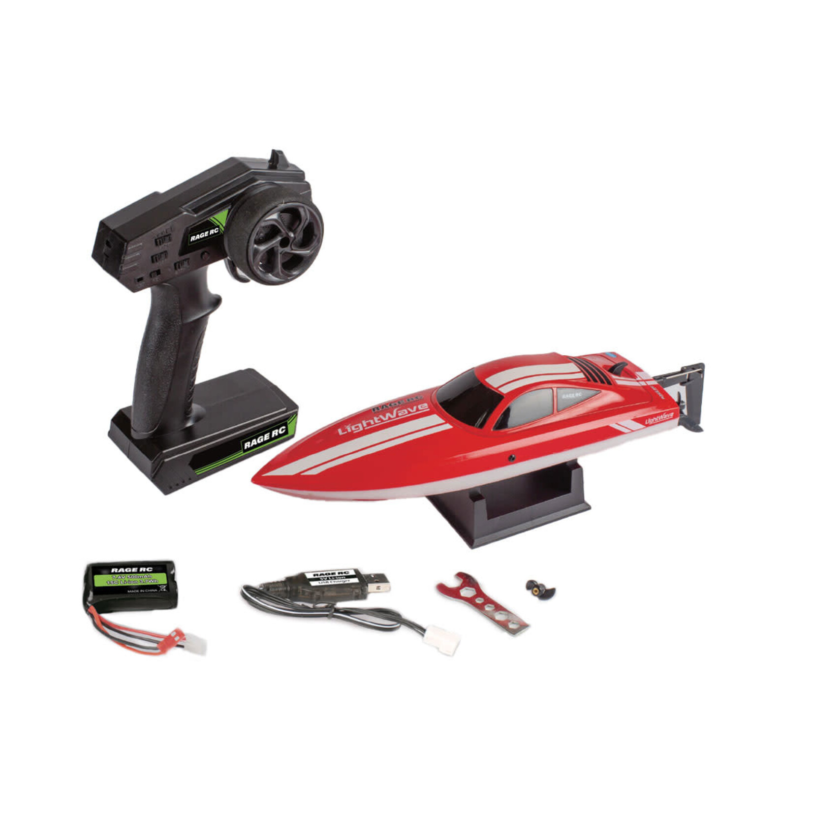 RageRC RGRB1133 Rage RC LightWave Electric Micro RTR Boat; Red