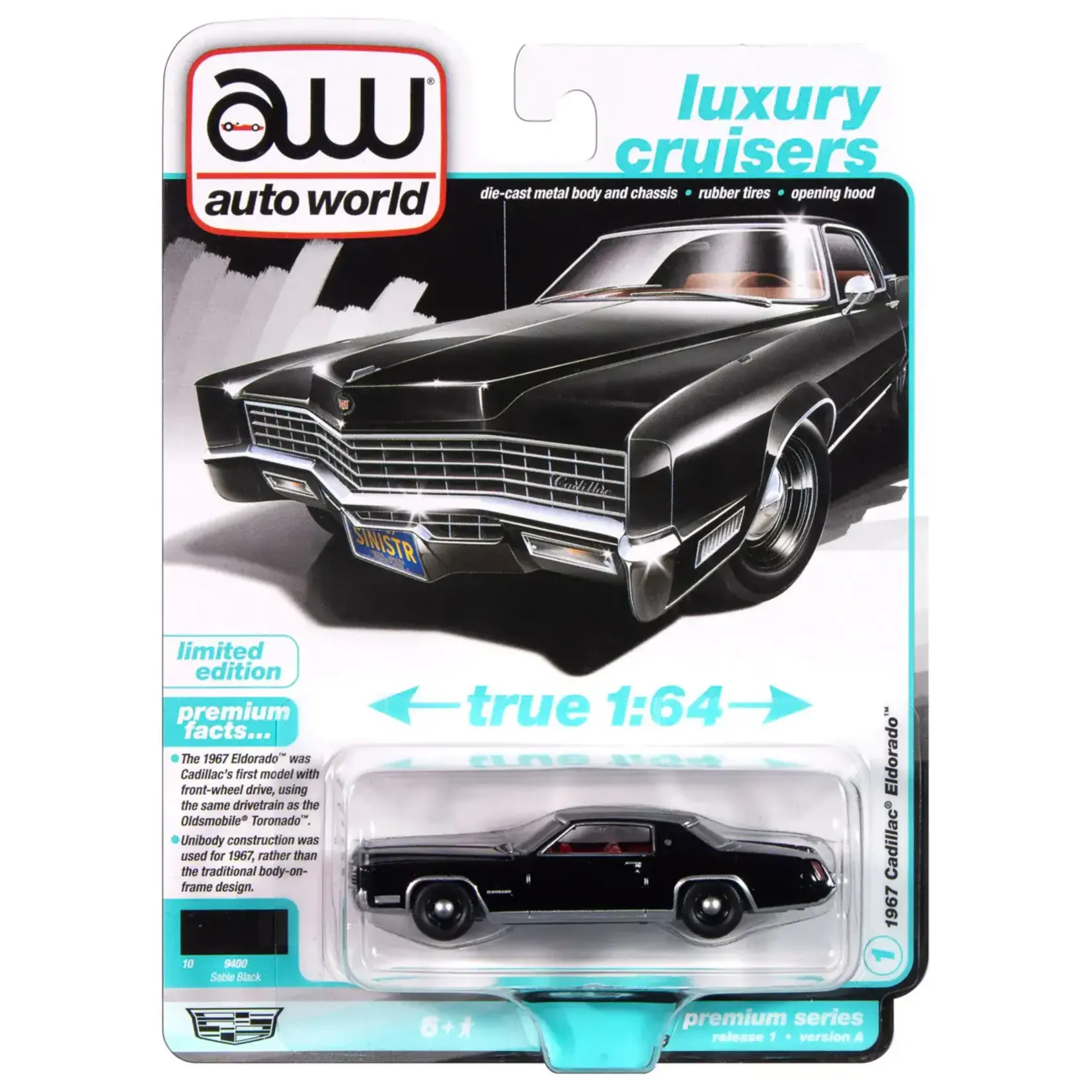 Auto World AWSP185A Auto World 1967 Cadillac Eldorado (Sable Black) 1:64 Diecast