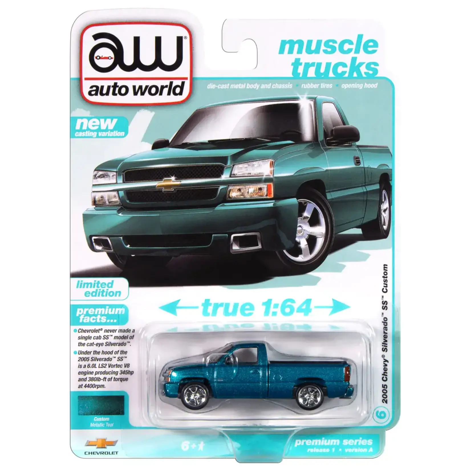 Auto World AWSP190A Auto World 2005 Chevy Silverado SS Custom (Single Cab) (Teal Turquoise Metallic) 1:64 Diecast