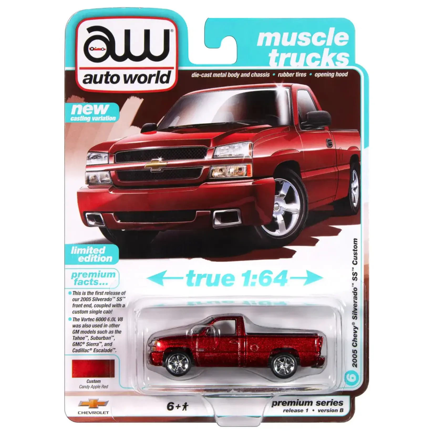 Auto World AWSP190B Auto World 2005 Chevy Silverado SS Custom (Single Cab) (Candy Apple Red Metallic) 1:64 Diecast