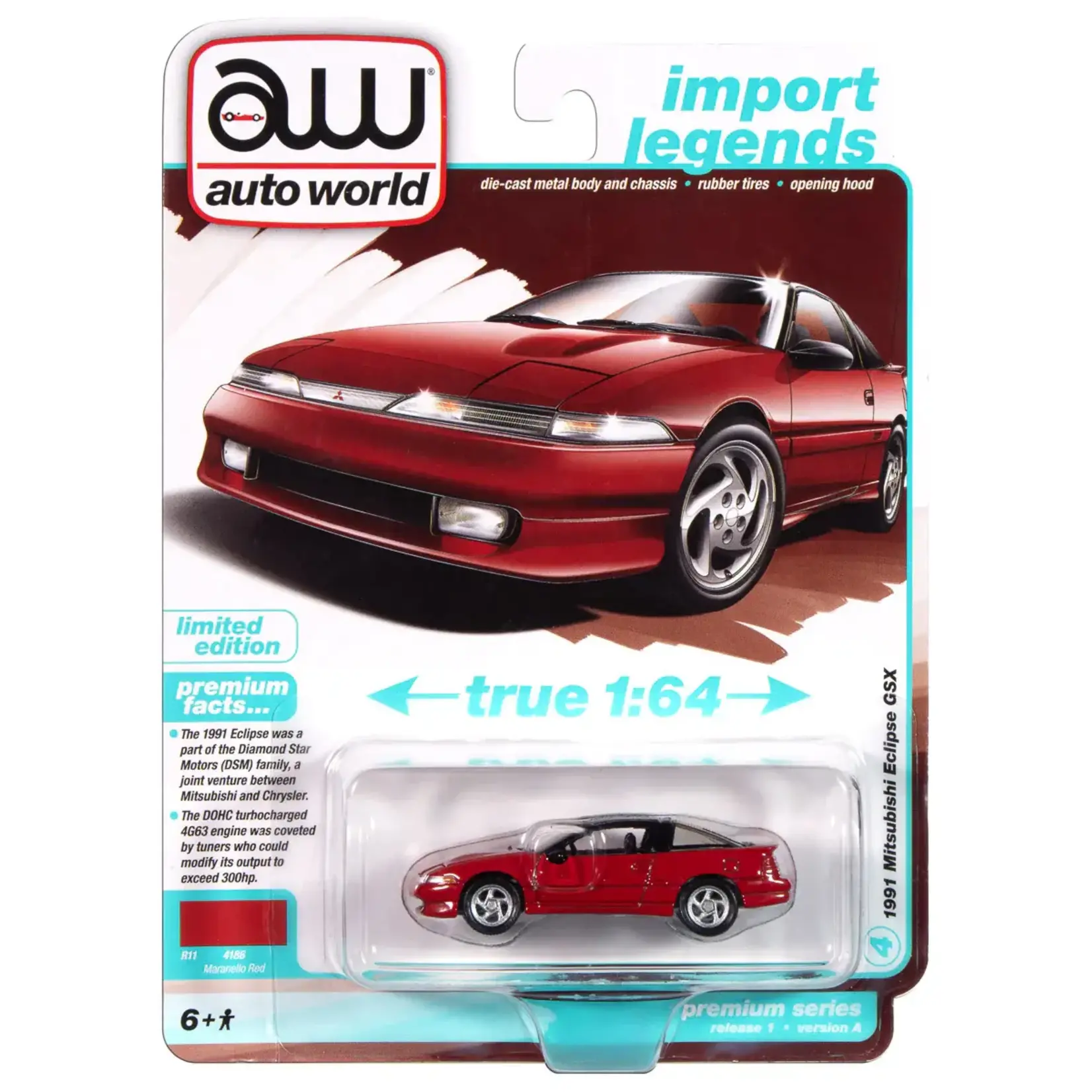 Auto World AWSP189A Auto World 1991 Mitsubishi Eclipse GSX (Maranello Red) 1:64 Diecast