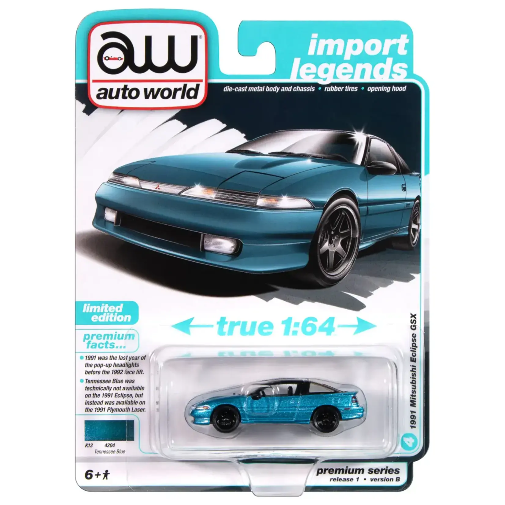 Auto World AWSP189B Auto World 1991 Mitsubishi Eclipse GSX (Tennessee Blue) 1:64 Diecast